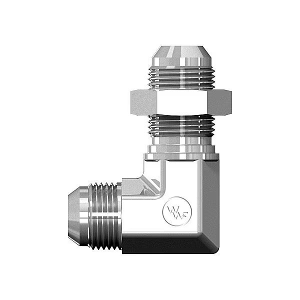 Male JIC to Male JIC Bulkhead 90° Elbow - With Locknut, World Wide Fittings, Mfr#: F5525X08X08LN